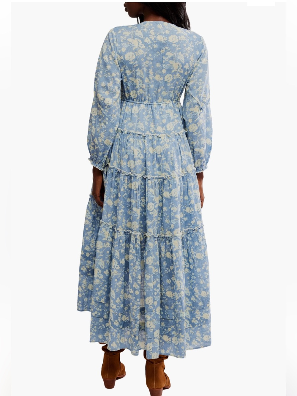 Free People Powder Blue Floral Button-Front Pappiet Midi Dress - Picture 2 of 14